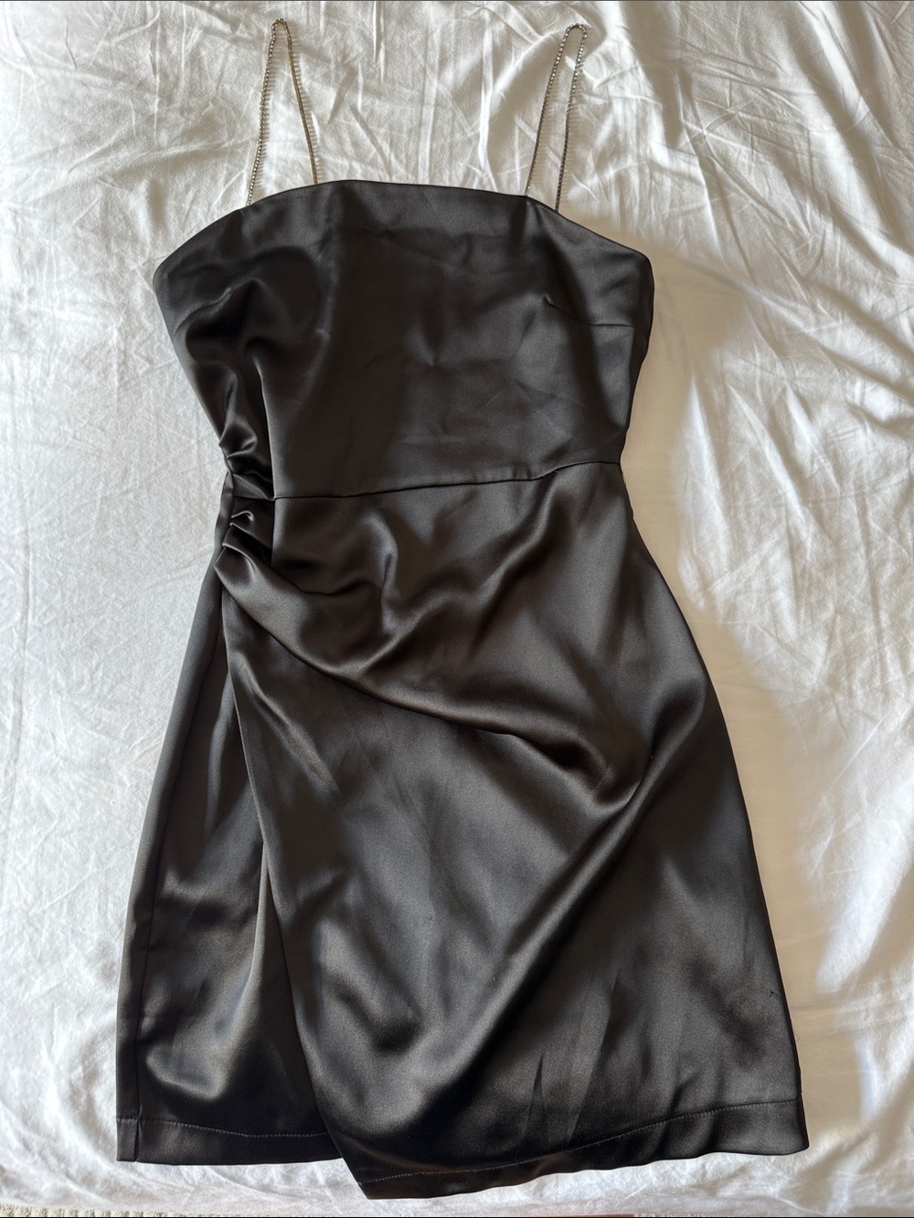 Zara Satin Black Slip Dress with rhinestone Straps
